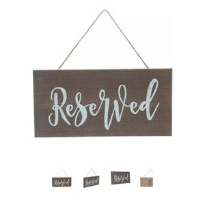 Two “Reserved” wooden signs with rope to hang.